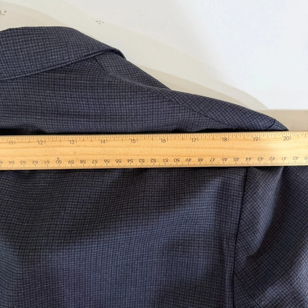 Massimo Dutti Wool Blazer Size 46 Navy Blue Glen Check Italian Sport Coat Jacket